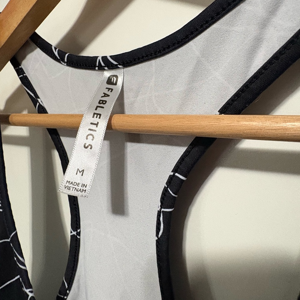 Fabletics Black Racerback Tank with White Abstract Line Print - Picture 2 of 3